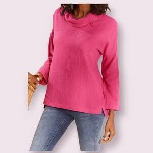 Soft Surroundings Giovinezza Cowl Neck Pink Tunic Crinkle Top XS 100% Cotton